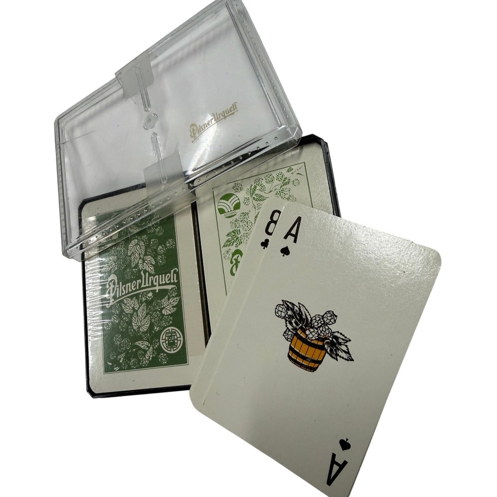 Vintage Pilsner Urquell Double Deck Playing Cards Set in Plastic Case